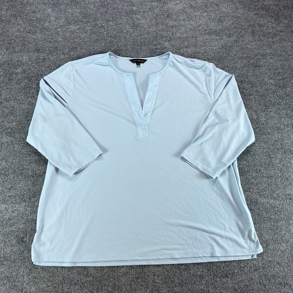 Banana Republic Womens XXL Light Blue Split Neck 3/4 Sleeve Blouse Top Solidβ